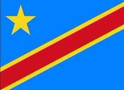 [ai] Flag of the Democratic Republic of the Congo featuring a blue background, a yellow five-pointed star in the upper left corner, and a red diagonal stripe outlined in yellow running from the lower left to the upper right.